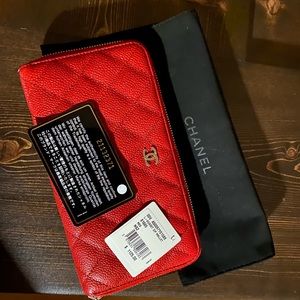 Authentic Chanel red caviar Yen wallet